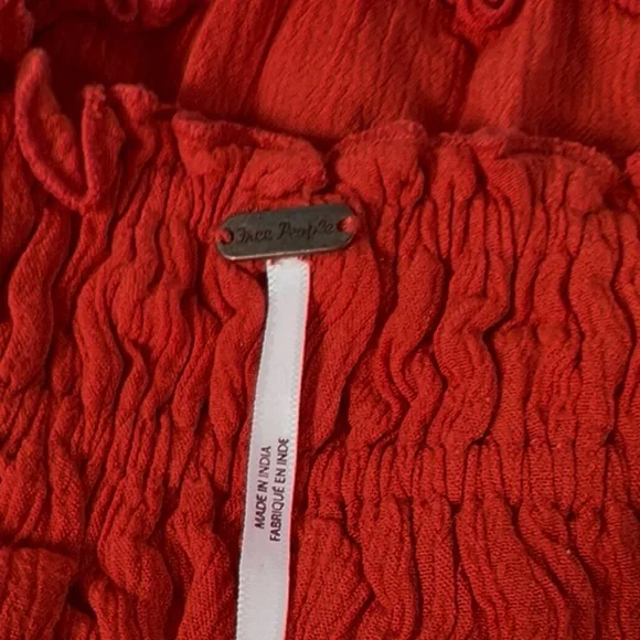 Free People Hooked On You Red Orange Ruffle Elastic Skirt Size Small - Picture 7 of 7